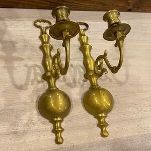 Vintage Brass Wall Hanging Candle Sconces | Antique Colonial Style Sconces